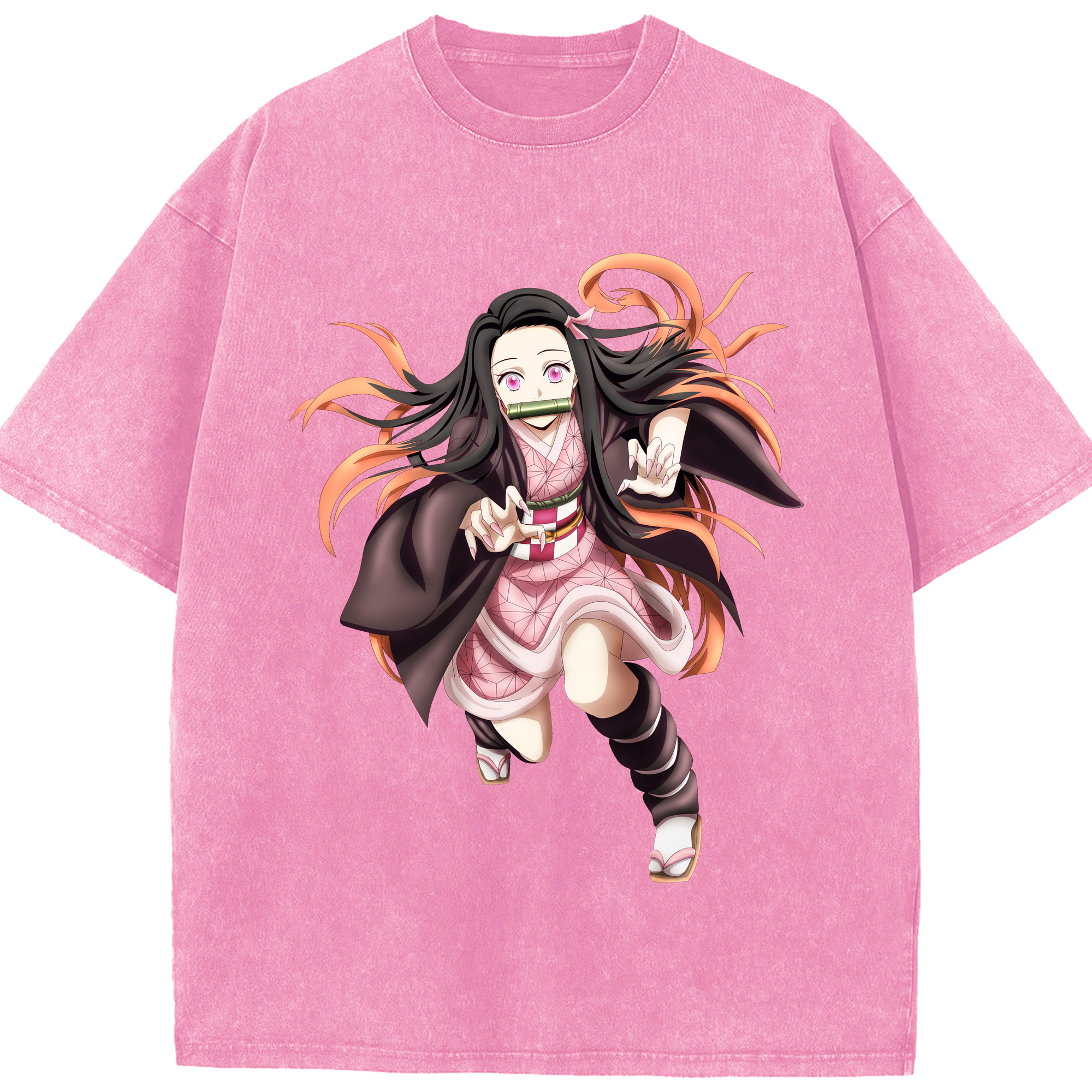 （画像用） 鬼滅の刃（きめつのやいば）竈門 禰󠄀豆子／かまど ねずこ Kamado Nezuko 綿100% ヴィンテージ風 半袖Tシャツ（フロントプリント）